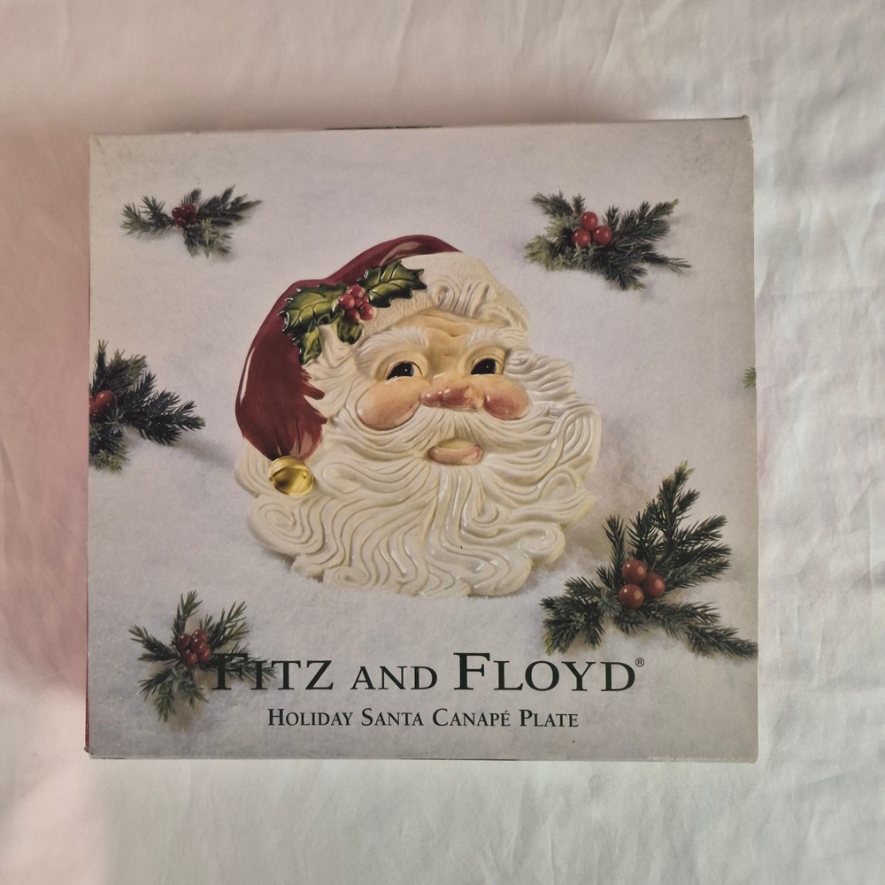 Fitz and Floyd Holiday Santa Canape Plate Ceramic Christmas Figural Appetizer